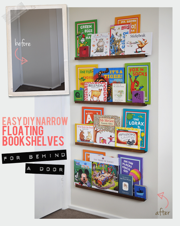 DIY Narrow Floating Bookshelves