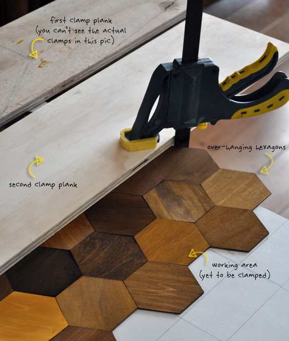 Attaching Hexagon Parquetry